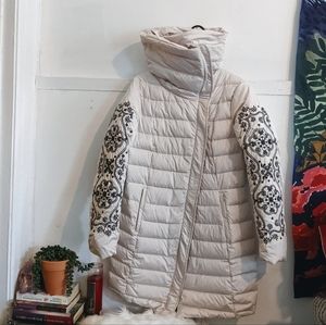 Odd Molly Ecru Embroidered Upside Down Puffer Coat - Anthropologie